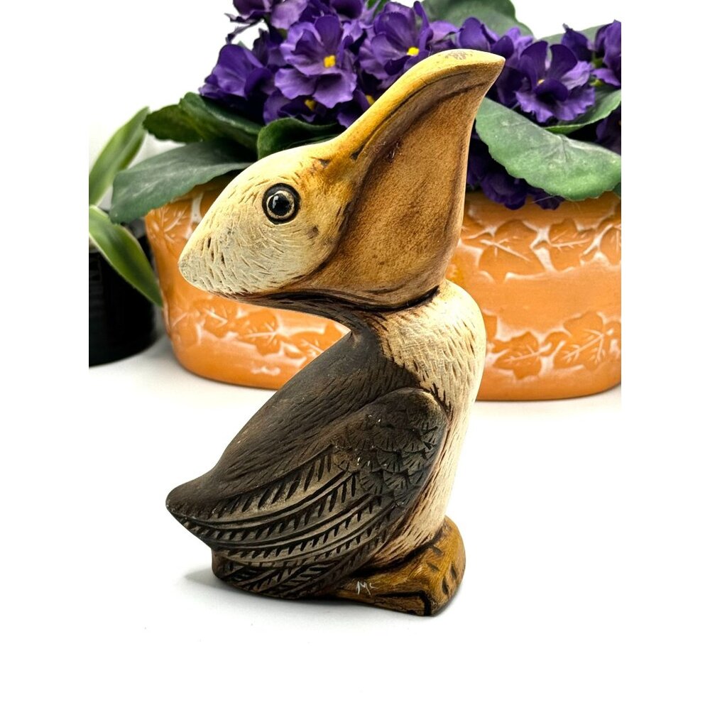 Hand-Painted Ceramic Pelican Figurine With Rustic Detailing & Unique Design